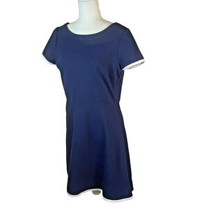 J Crew Womens Size 10 Navy Blue White Trim Work Dress Minimalist Fitted Stretch
